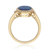 Oval Blue-Green Duplet Opal Halo Ring