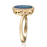 Oval Blue-Green Duplet Opal Halo Ring