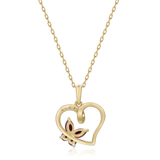 Butterfly Heart 14K Yellow Gold Mozambique Ruby Pendant